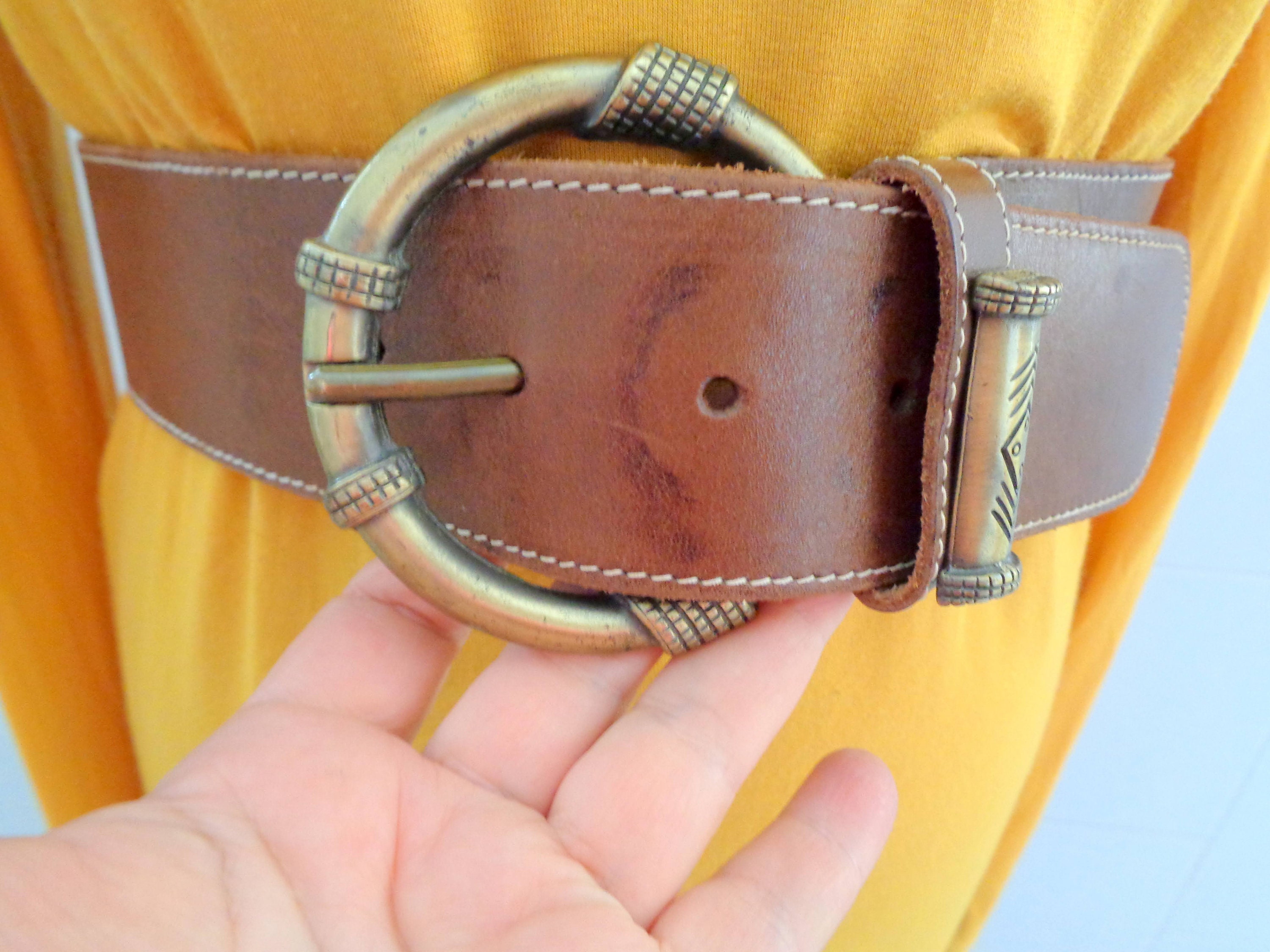 Vintage Italian Brown Leather Belt, Genuine Leather Unisex 
