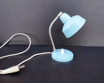 Blue Vintage Industrial Gooseneck Desk Lamp / Made in Italy / Vintage Table Lamp / 70s Italy /Small Retro Office Lamp