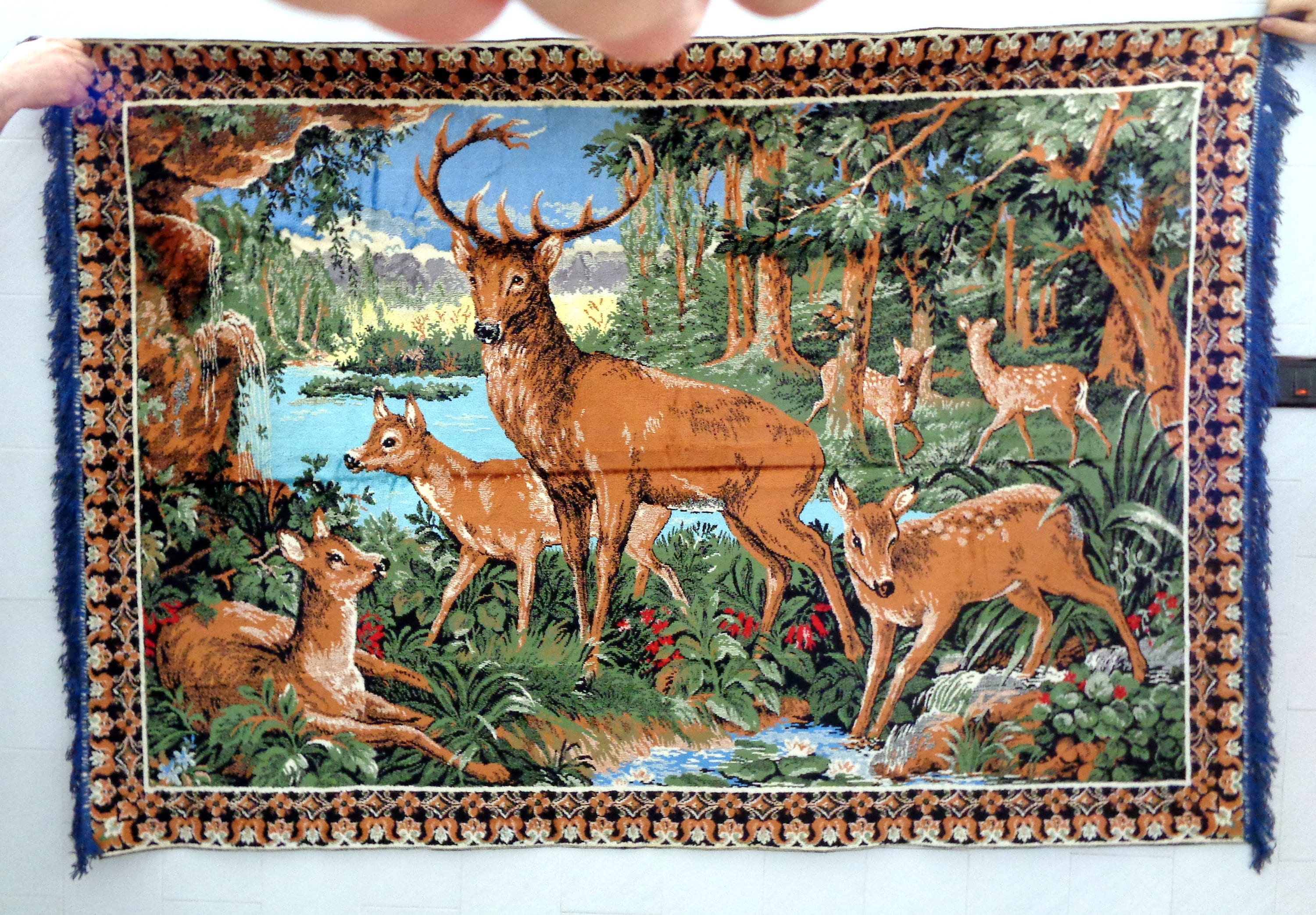 Vintage large deer tapestry in a woodland 73x50 wall Etsy