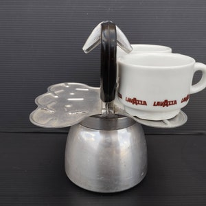 RARE cafetière de collection vintage en aluminium pur et en bakélite avec fontaine à geyser pour 4 tasses. Moka italienne « Nova Express »