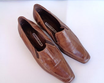 Vintage Brown Leather Shoes made in Italy. Italian leather shoes. Brown women shoes. Block heel shoes. Genuine leather.