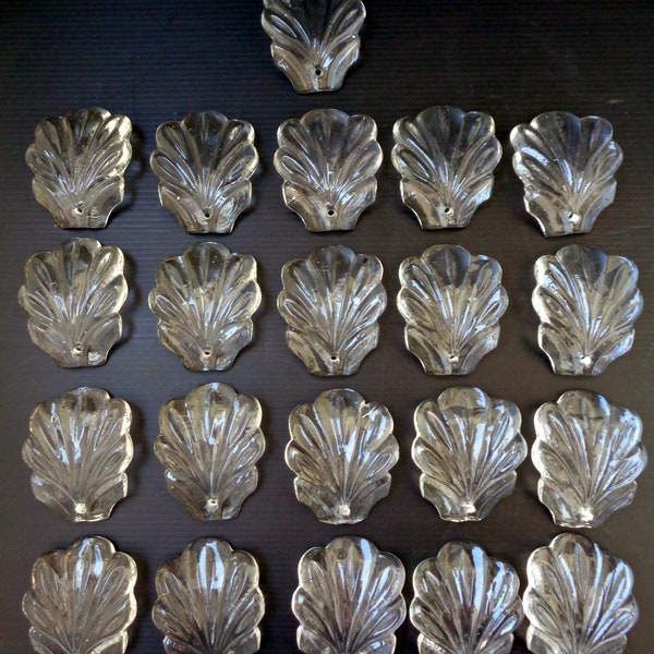 vintage ULTRA RARE 3.15 » Art Déco Festonné Épais Verre Clair coquille feuille fleur pétoncle lustre pièces de rechange pendentif carillon à vent