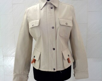 ジャケット・アウター Vera Pelle white leather jacket Brand New Vintage White Leather Jacket by Vera Pelle, Demi-season