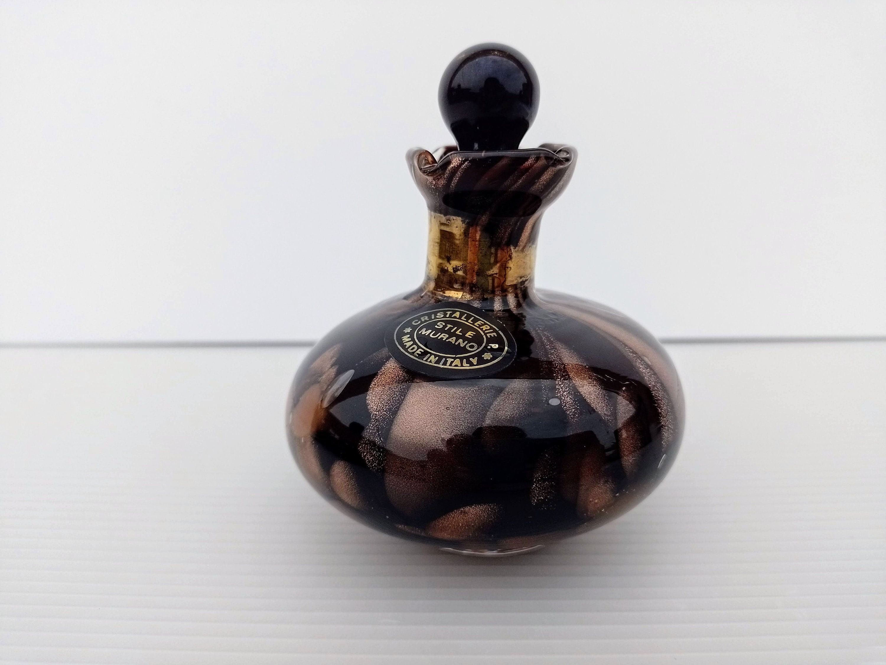 Italian Vintage Murano Glass Vial in Black and Gold With the - Etsy