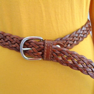 Vintage Italian Brown wicker Leather Belt, Genuine Leather Unisex Dressing Belt, wide belt 119cm\1,18&quot; long