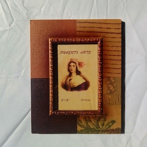 Vintage wood photo frame with metal decoration in Victorian stile, Retro Tabletop frame for home decor, Old style picture frame.