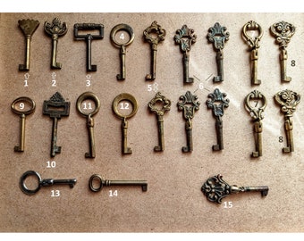 Vintage Italy collectible skeleton folding key, ornate authentic brass furniture key vintage armor furniture cabinet drawer key Santa's key