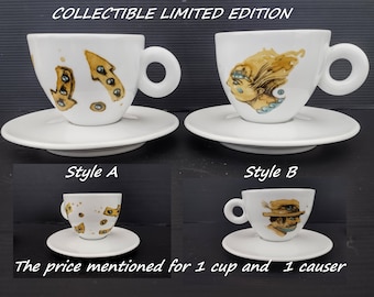 EDIZIONE LIMITATA Set di piattini per tazze da caffè in porcellana bianca classica Illy di Max Petrone da collezione. Tazze da caffè firmate Cappuccino. Fatto in Italia - Italia