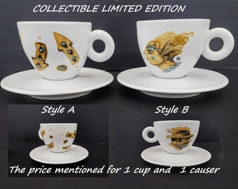 Set Di 2 Tazze Da Caffè In Vetro Da 170 Ml – Design Legno Noce – Bicchieri Per Espresso E Cappuccino