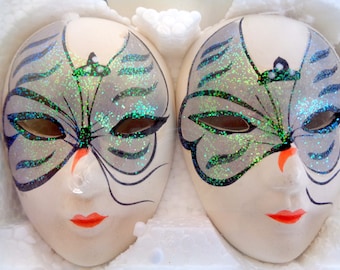 Italian vintage handmade wall hanging Venetian Carnival Masks, Italian Venice Travel Souvenir, 3D Ceramic mask, home and office decor