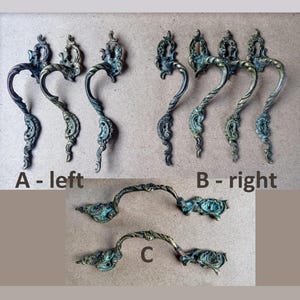 Antika massiva mässingshandtag för skåpdörr, mässingshandtag för möbler, italienskt vintage möbelhandtag från 1900-talet