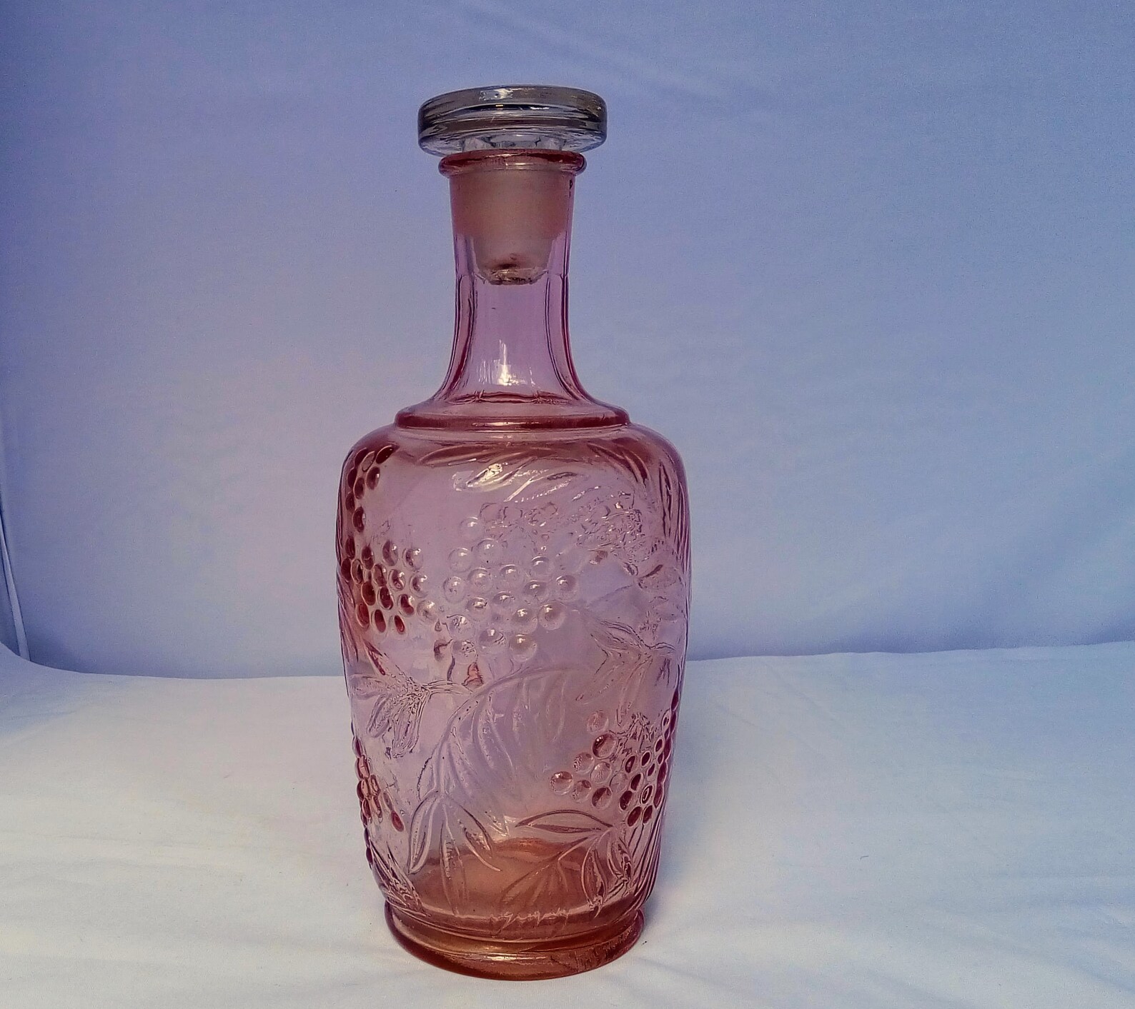 Vintage large pink cut crystal glass decanter with lid from Etsy