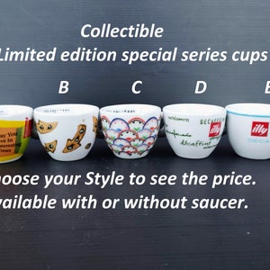RARE LIMITED EDITION Collectible classic &quot;Illy&quot; heavy white porcelain coffee cup. Branded espresso coffee mug+saucer set. Made in Italy