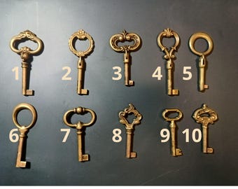 Vintage Italy collectible skeleton folding key, ornate authentic brass furniture key vintage armor furniture cabinet drawer key, Santa's key
