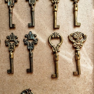Vintage Italy collectible skeleton folding key, ornate authentic brass furniture key vintage armor furniture cabinet drawer key Santa's key image 5