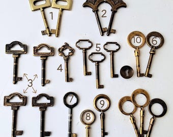 Vintage Italien Sammler Skelett Klappschlüssel, reich verzierte authentische Messing Möbelschlüssel Vintage Rüstung Möbel Schrank Schublade Schlüssel, Santa's Schlüssel