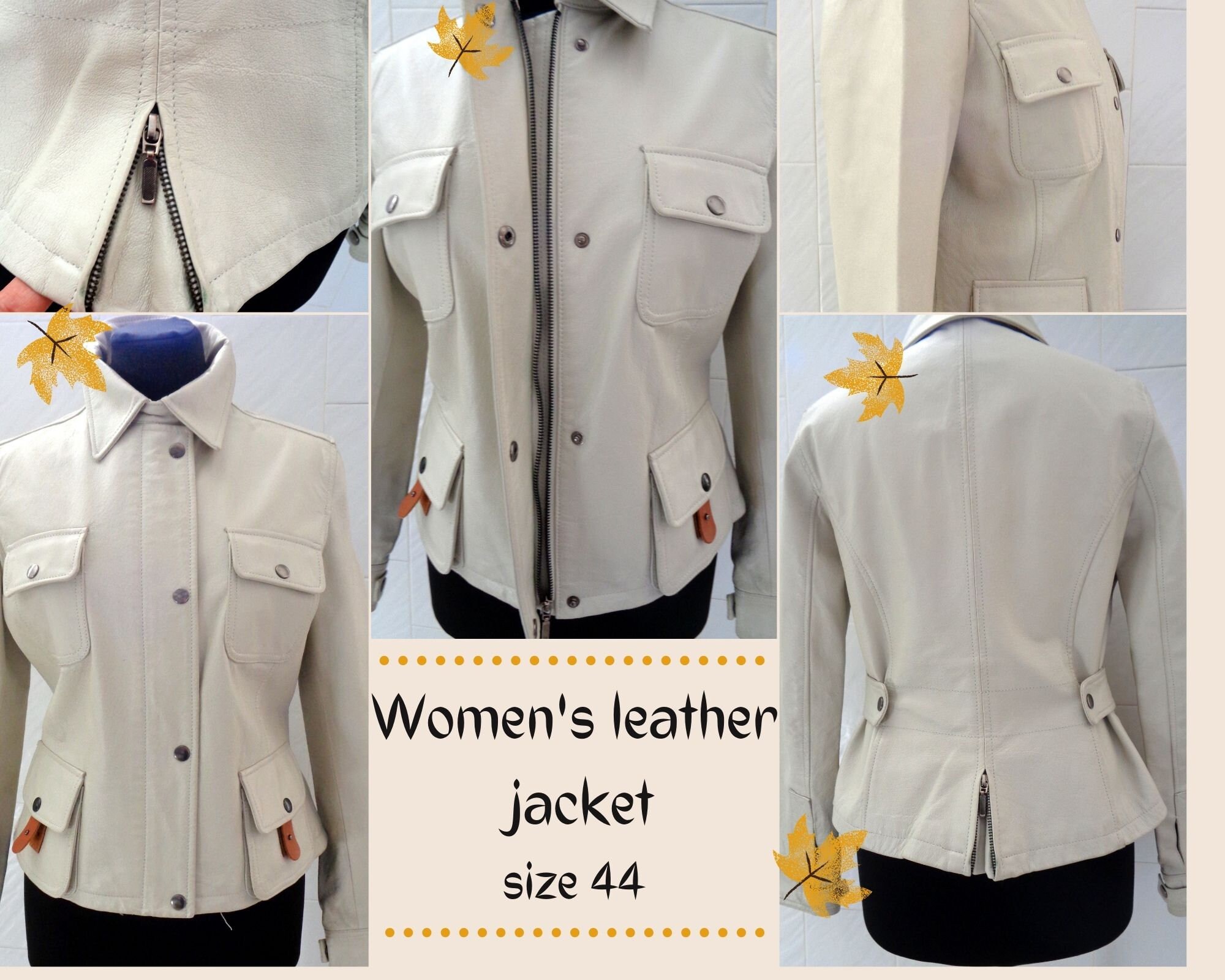 Brand New Vintage White Leather Jacket by Vera Pelle, Demi-season