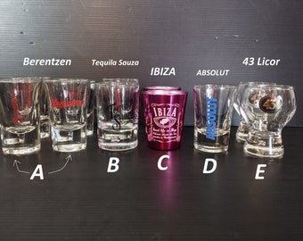 Copos de shots de marca vintage, copos de licor de vodka de marca colecionável, presente de colecionador: Ibiza, 43 licor, Absolut, Tequila sauza, Berentzen