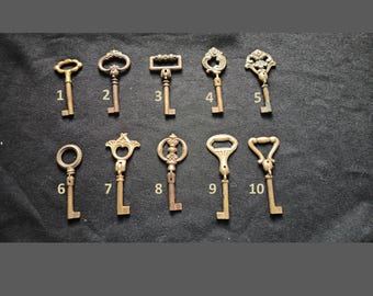 Vintage Italy collectible skeleton folding key, ornate authentic brass furniture key vintage armor furniture cabinet drawer key, Santa&#39;s key
