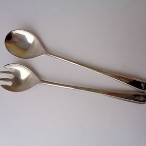 Vintage silver plated serving spoon and fork set, Italian salad serving set, silver plated ornate kitchen utensil. Retro kitchen style