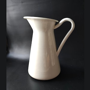 White Enamel Pitcher Vase Enamelware Water Jug designed by Sigga Heimis Ikea 8.5” Rustic Chipping on Edges
