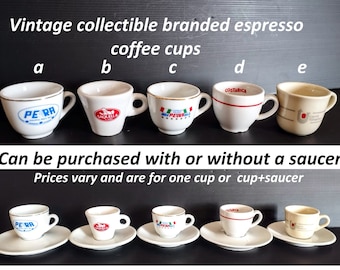 Collectible Vintage classic Branded Espresso coffee cup for collection. Heavy white porcelain bar coffee cup. Espresso mug Made in Italy
