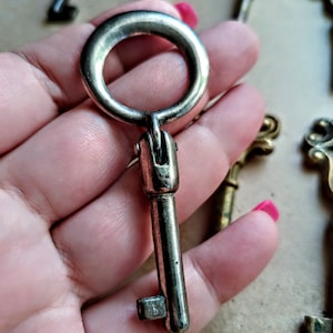 Vintage Italy collectible skeleton folding key, ornate authentic brass furniture key vintage armor furniture cabinet drawer key Santa's key 13