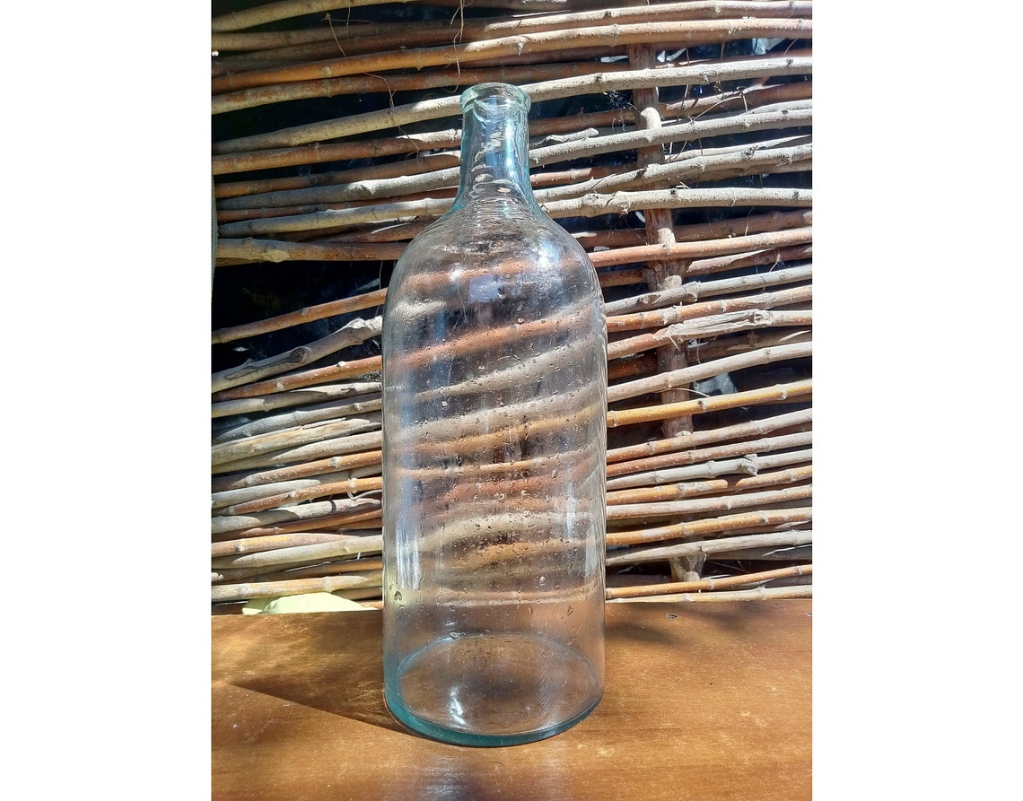 Vintage big glass bottle Extra large old glass bottle Retro Etsy