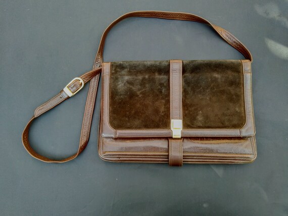 DOCAR Vintage Brown Leather and Suede Clutch SHOULDER BAG. Vintage 