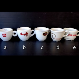 Collectible Vintage classic heavy white porcelain branded coffee cups, Collectible Espresso coffee mugs of 80s, Made in Italy