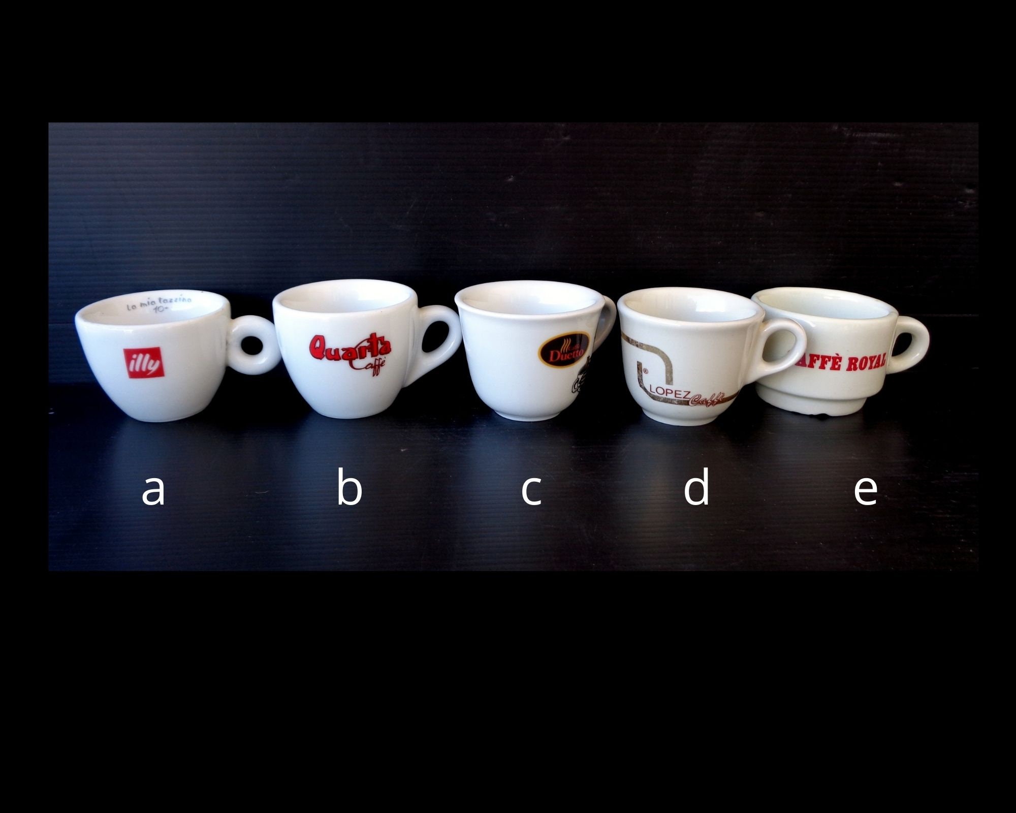 Collectible Vintage classic heavy white porcelain branded coffee cups, Collectible Espresso coffee mugs of 80s, Made in Italy