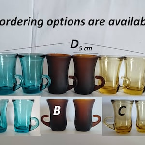 Italian Vintage color glass coffee cups, Transparent amber brown blue glass espresso cups, Amaro digestif glasses, Unusual shaped cups