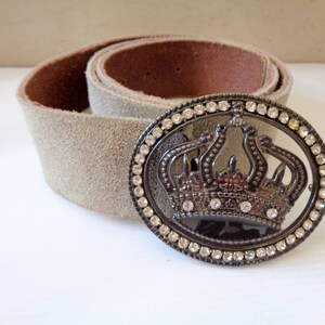Vintage light gray suede Leather Belt by Friis & Company, Genuine Leather female Dressing Belt, wide belt 112 cm\44&quot; long