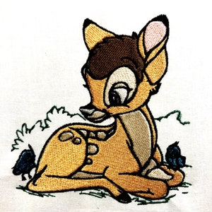 Resting Fawn and Bluebirds Machine Embroidery Pattern Deer Embroidery Design Digital File