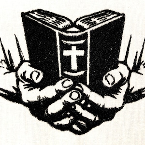 Bible in Hands Machine Embroidery Pattern Religious Embroidery Design Digital File
