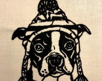 ボストン テリアの手刺繍パターン、犬のパターン、犬、手刺繍、印刷