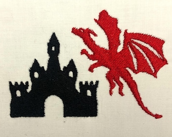 Schloss und Drache Maschinenstickerei Muster Schloss Stickerei Designs Digitale Datei