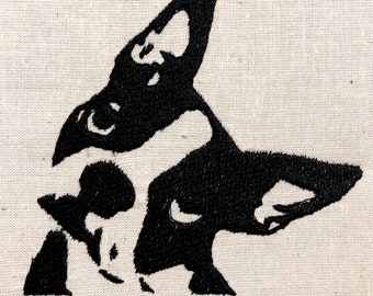 ボストン テリアの手刺繍パターン、犬のパターン、犬、手刺繍、印刷