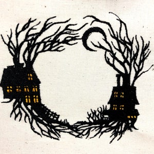 Halloween Wreath Machine Embroidery Design Haunted House Patterns Embroidery Design Digital File