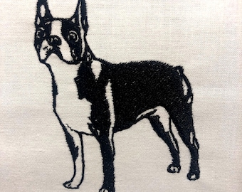 ボストン テリアの手刺繍パターン、犬のパターン、犬、手刺繍、印刷