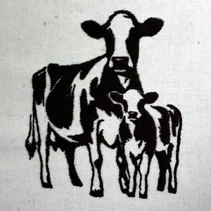 Holsteinko och kalv maskinbroderimönster Holstein broderidesign digital fil
