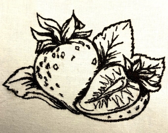 Patrón de bordado a máquina con contorno de fresas Diseño de bordado Archivo digital