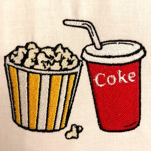 Coke and Popcorn Machine Embroidery Design Movie Night Embroidery Pattern Digital File