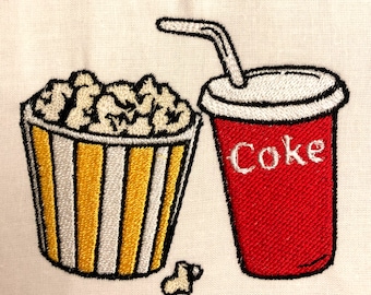 Coke and Popcorn Machine Embroidery Design Movie Night Embroidery Pattern Digital File