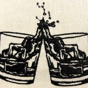乾杯カクテルアウトライン機械刺繍パターン刺繍デザインデジタルファイル