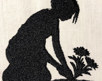 Woman Gardening Machine Embroidery Pattern Flowers Embroidery Design Digital File