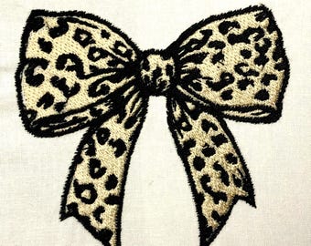 Leopard Bow Machine Embroidery Pattern Coquette Bow Embroidery Design Digital File