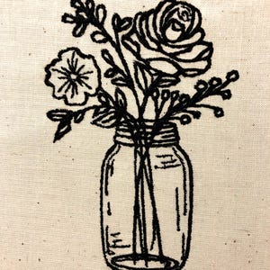 Mason Jar Flowers Machine Embroidery Pattern Floral Embroidery Design Digital File