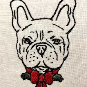 Fichier numérique de motif de broderie Machine de Noël bouledogue français, motif de broderie chien