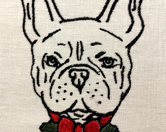 フレンチブルドッグのクリスマス機械刺繍デザイン 犬の刺繍パターン デジタルファイル